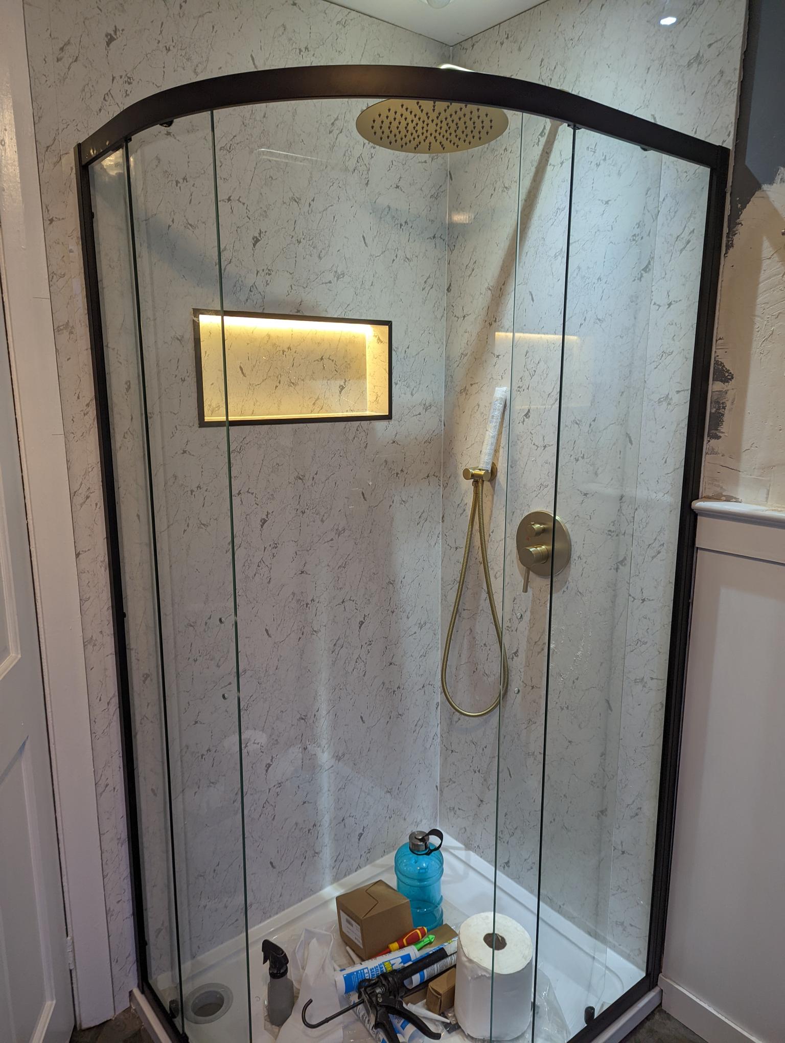 Freestanding bath, LVT flooring, Traditional bathroom, illumianted recess, high level toilet, bishop auckland, durham, custom made panelling 
