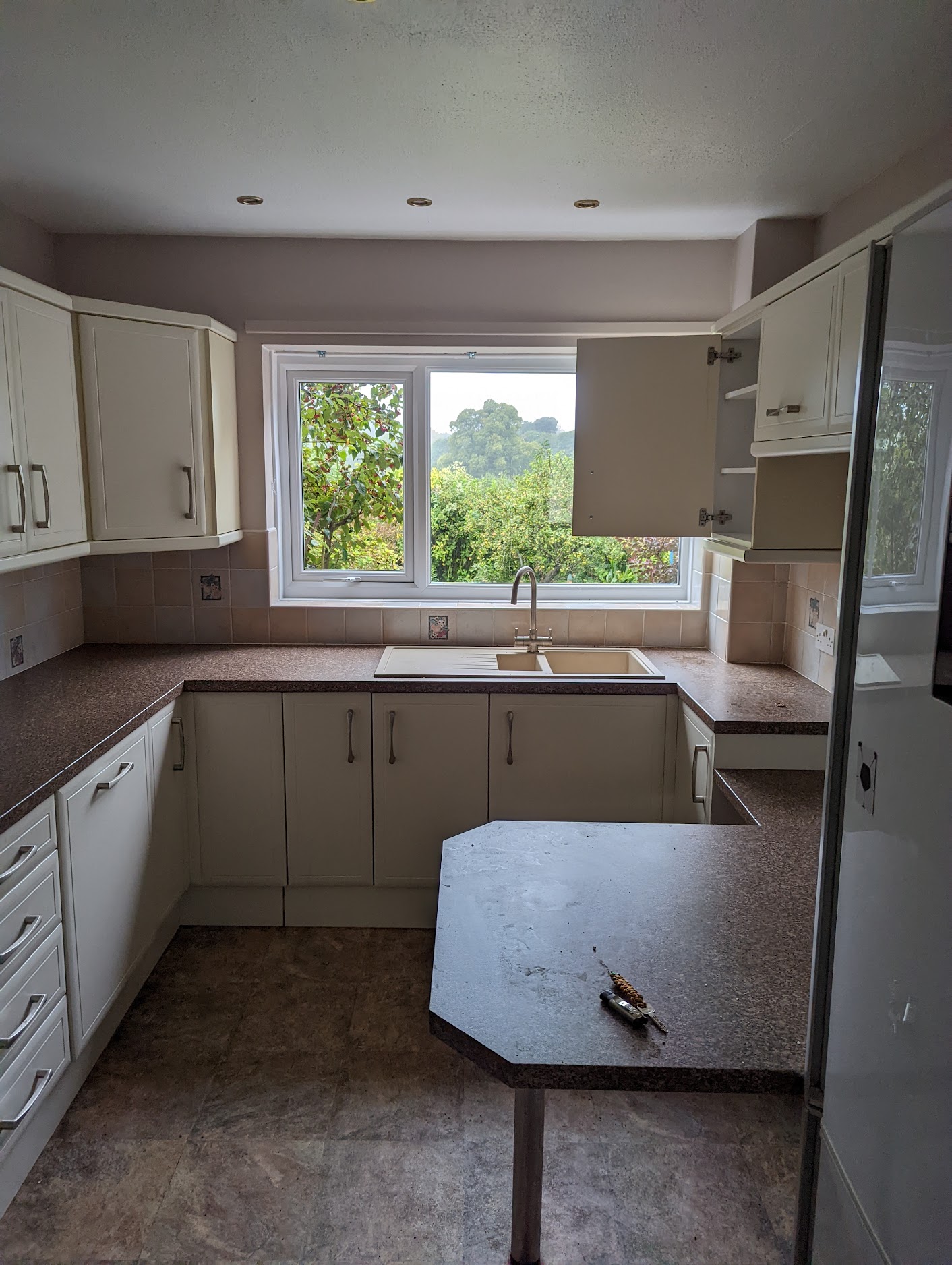 Oak worktop installation Sedgefield, breakfast bar, custom kitchen design Durham, supporting wall removal